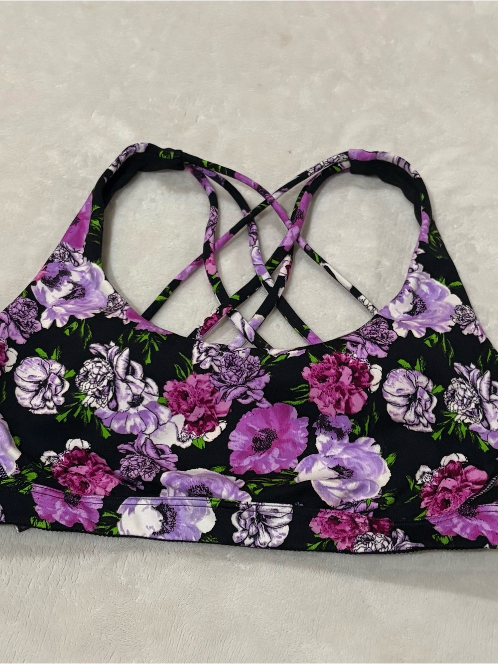 Victoria's Secret Black Sports Bra with Purple Floral Accent